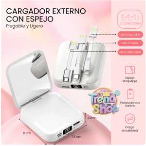 CARGADOR PORTATIL 2 EN 1 CON ESPEJO